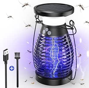 Anti Moustique Solaire Exterieur, 3 in 1 Lampe Anti Moustique Interieur, 4200V UV Lampe Tue Mouche Électrique, USB Étanche Tueur d'Insectes pour Bureau Cuisine Jardin Terrasse Camping, Violet