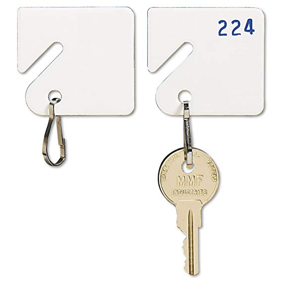 MMF Industries Slotted Rack Key Tags, Plastic, 1.5 Inch Height, White, 20 per Pack (201300006), 2 Packs