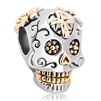 Christmas Gifts Sterling Silver Skull Cross Dia De Los Muertos Charm Beads Fit Pandora Jewelry Bracelet