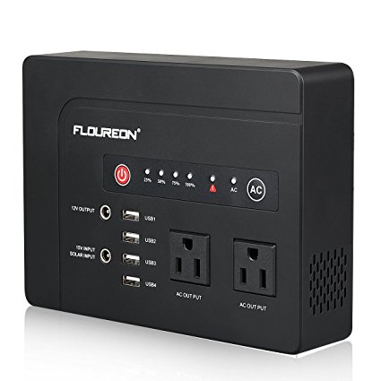 FLOUREON 42000mah Portable Power Station Emergency External Battery Pack Generator Backup, 200W(Max) 120V 2 AC Outlets/4 USB Ports/Solar Input, Power Bank for MacBook Laptop Camera Cellphone and Some