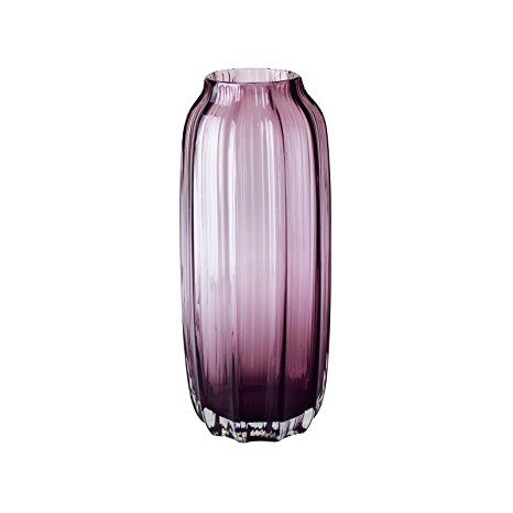 CASAMOTION Vases Hand Blown Solid Color Home Decor Centerpieces Gift Art Ribbed Glass Vase, Violet, 12''