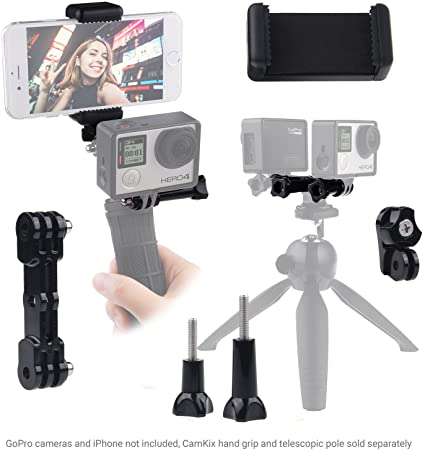 CamKix Compatible Dual Mount for GoPro Hero with Tripod Adapter and Universal Phone Holder - Record Videos with 2 Different Camera Angles Simultaneously, Steady Shot Photography, Selfies