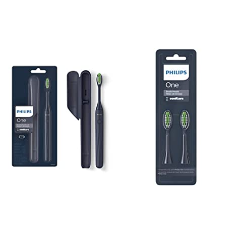 Philips One by Sonicare Battery Toothbrush, Midnight, HY1100/04   Philips One by Sonicare 2pk Brush Heads, Midnight BH1022/04