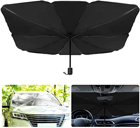 welltop Car Umbrella Sun Shade Cover, Windshield Sun Shade Heat Sun Visor Protector, Foldable Front Car Sunshades Reflector Parasol Umbrella, Keep Car Cool, Easy to Use/Store, 49×26in