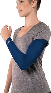 Copper Compression Arm Sleeve - Copper Infused Full Arm Brace for Forearm, Bicep, Triceps - Tennis Elbow, Basketball, Golf, Arthritis, Tendonitis, Bursitis, Post Surgery Rehab - Navy - S