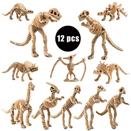 Toys Gifts for 3-12 Year Old Boys, Kids Dinosaur Fossil Skeleton Toy (12 Pieces) Assorted Figures Dino Bones, 3.7 Inch - Party Favor & Decorations.