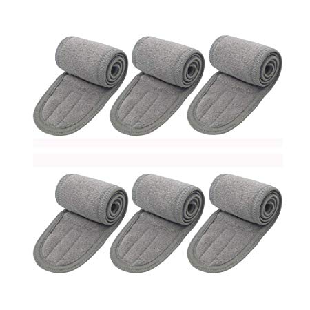 Spa Facial Headband Hair Wrap Make Up Head Cloth Leaflai Headbands Women Hair For Washing Adjustable Towel with Magic Tape Non-slip Stretchable Washable for Face Treatment Sport (6 PCS, Gray)