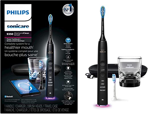 Philips Sonicare DiamondClean Smart 9350 Rechargeable Electric Toothbrush with Bluetooth Connectivity & Travel Case, Black, HX9902/66