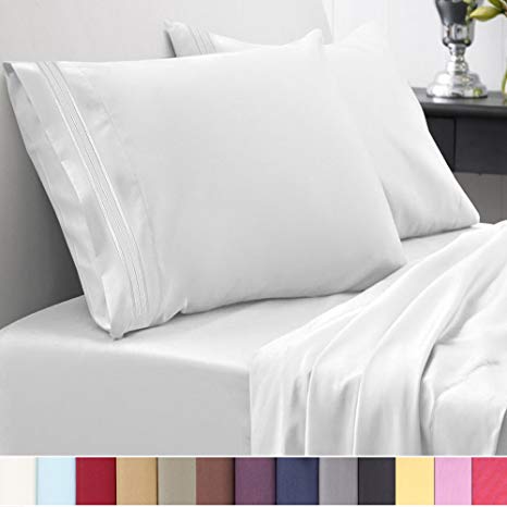 1500 Series Bed Sheet Set - HIGHEST QUALITY Brushed Microfiber 1500 Bedding - Wrinkle, Fade, Stain Resistant - Hypoallergenic 4 Piece Bed Sheet Set - Queen, White