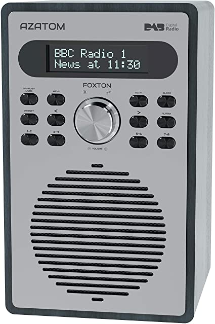 Azatom Foxton DAB/DAB  Digital FM Radio/Alarm Clock/Wood Effect/Headphone socket/Mains powered (Black)