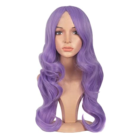 MapofBeauty 24 Inch/60cm Charming Synthetic Long Wavy Side Bangs Women Party Anime Cosplay Wig (Light Purple)