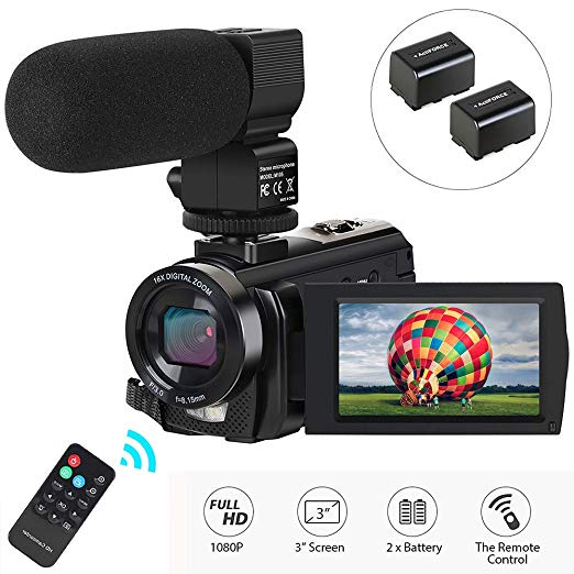 Video Camera Camcorder,Actinow Digital Camera Recorder with Microphone 1080P 30FPS 24MP 3" LCD 270 Degrees Rotatable Screen 16X Digital Zoom YouTube Vlogging Camera with Remote Control,2 Batteries