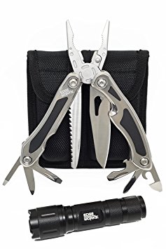 EdgeWorks 13-in-1 Heavy-Duty MultiTool and Flashlight Kit. 100 Lumen Cree Aluminium Tactical Light Dual-Chamber HD Nylon Pouch. Multi-pliers, Knife, Phillips & Flat Screwdrivers and much more!