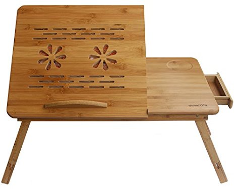 GH Brothers 100% Bamboo Adjustable Laptop Desk/Table with Cooling Fan/Drawer - Large