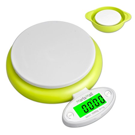 5kg/1g LCD Electronic Digital Kitchen Scale, MarlaMall Food Cooking Weight Scale With Bowl (2 AAA Battery Included)