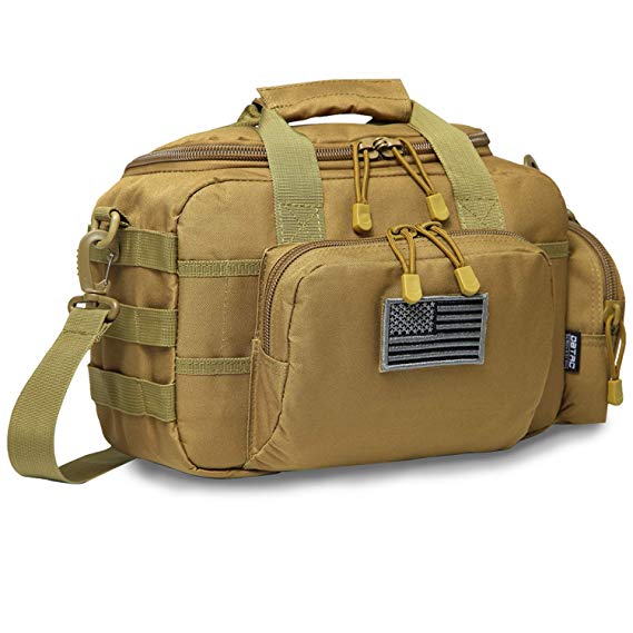 DBTAC Gun Range Bag Small | Tactical 2X Pistol Shooting Range Duffle Bag with Lockable Zipper for Handguns and Ammo | Free Molle Pouch, Hook-Fastener Gun Holster and US Flag Patch Included
