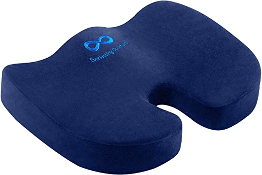 Everlasting Comfort Seat Cushion for Office Chair - Tailbone Cushion - Coccyx Cushion - Sciatica Pillow for Sitting (Navy Blue)