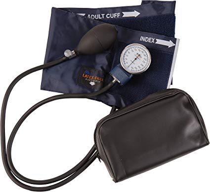 MABIS Precision Series Aneroid Sphygmomanometer Manual Blood Pressure Monitor with Calibrated Blue Nylon Cuff and Carrying Case, Cuff Size 11 to 16.4 inches, Adult