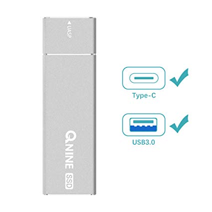 QNINE 256Gb Extreme Portable SSD (1.1 oz Weight), USB C SSD External Hard Drive - USB 3.1 High Speed External SSD for MacBook Pro, Xbox One X, etc