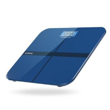 X-Sense Digital Body Weight Bathroom Scale with Step-On Technology & Wide Rounded Edge Tempered Glass Platform, Large Backlit Display, Blue