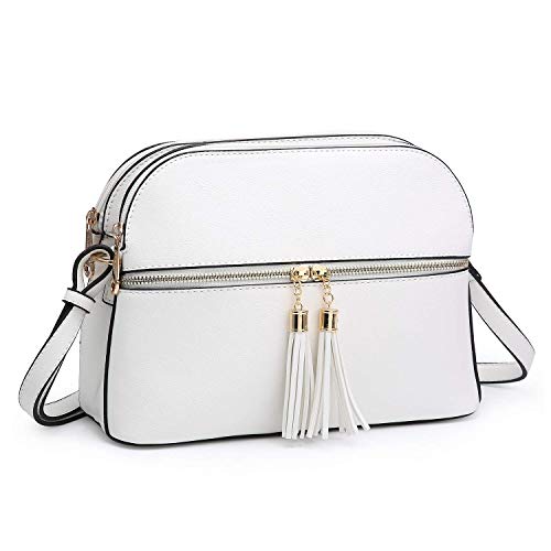 Women's Triple Compartment Crossbody Bag Fashion Shoulder Bag w/Front Tassel Zipper Pocket