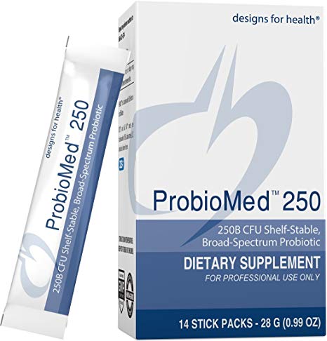 Designs for Health 250 Billion CFU High Dose Probiotic - ProbioMed 250B CFU, Shelf Stable Intensive Recolonization Support (14 Packets)