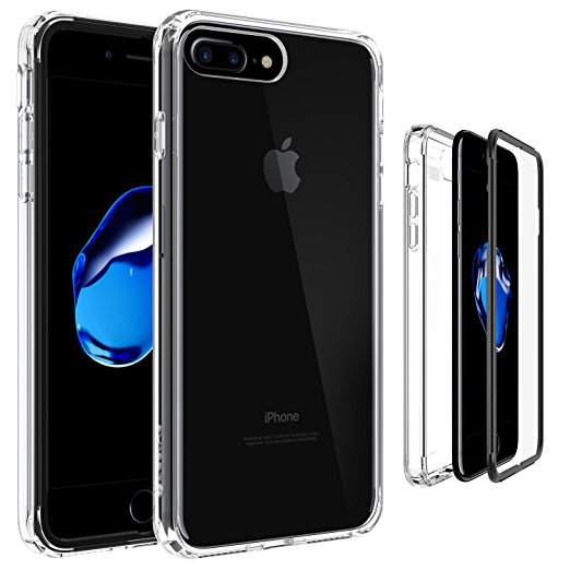 iPhone 8 Plus/iPhone 7 Plus Case, ZUSLAB Compact Built-in Screen Protector Full-Body Premium Hybrid Protective Crystal PC Back, Impact Resistant Bumper for iPhone 8 Plus/iPhone 7 Plus (Clear /Black)