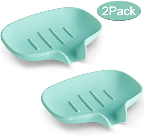 TOPSKY Soap Dishes Silicone for Bathroom, Automatic Drainage, Soap Holders with Draining, Soap Savers, Self-draining Waterfall (Green)