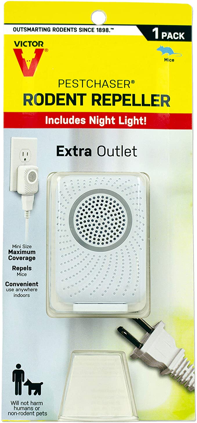 Victor M751PS 1 Unit Pestchaser Rodent Repellent w/Nightlight & Extra Outlet,White