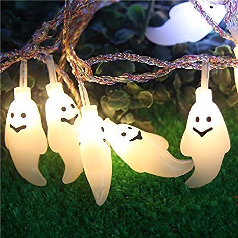 JOJOO Halloween Ghost String Lights - 20 LED 6.5ft Battery Powered Flashing LED String Lights for Halloween, Indoor, Party & Cosplay Decor, Warm White LT016W
