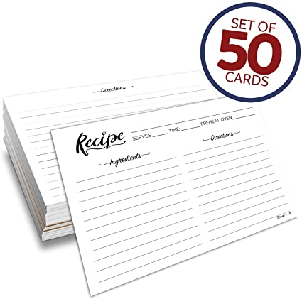 Nuah Prints Double Sided Recipe Cards 4x6 Inch, Set of 50 Thick Cardstock Recipe Cards with Lines, Easy To Write On Smooth Surface, Line Printed, Large Writing Space (Black and White)