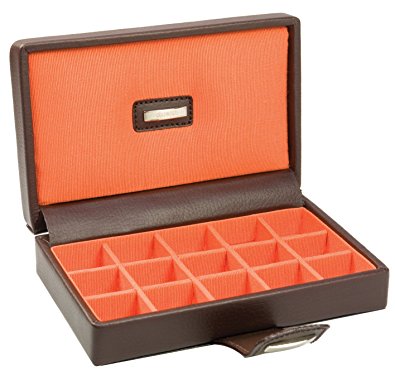 Dulwich Brown Leather with Orange Lining 15 Piece Cufflinks Box