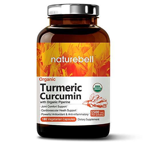 Organic Turmeric Curcumin 1500mg, 180 Veg Capsules, with Black Pepper Exact, Antioxidant & Anti-inflammatory for Joint Pain Relief, Non-GMO, Vegan Friendly and Made in USA