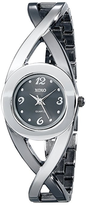 XOXO Women's XO5218 Black Dial Two-Tone Half Cuff and Half Bracelet Watch