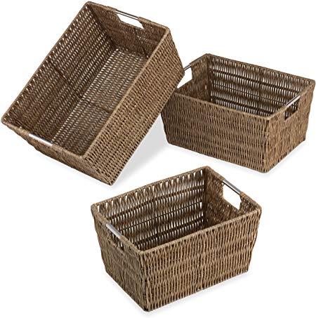 Whitmor Distressed Rattique Storage Baskets Set of 3 Dark