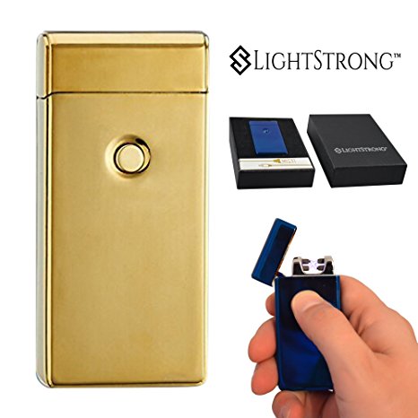 Electronic Lighter in Innovative Design, Dual Arc, USB Rechargeable Windproof, USB cable included, Elegant Gift Box (Solid Gold)