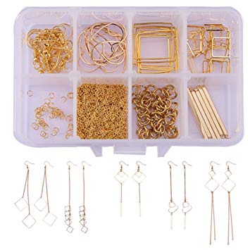 SUNNYCLUE 1 Box DIY 10 Pairs Geometric Hollow Squares Earrings Making Starter Kit Classic Drop Dangle Long Tassel Chain with Earring Hooks Jewelry Making Supplies Craft for Beginners, Instruction