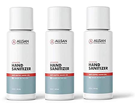 AllSan Hand Sanitizer Gel (3 Pack / 3 Fl Oz) Fragrance-free, Advanced Defense Rinse-Free Soap Gel, Alcohol based Refreshing Sanitizer Bottle