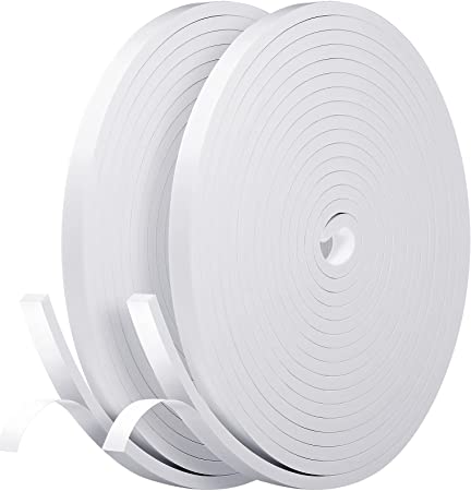 Foam Sealing Tape 1/2 Inch Thick Door Weather Stripping, High Density, Self Adhesive Insulation Neoprene Foam Sealing Tape for AC Window Unit, Door Insulation (White,46 ft x 1/8 Inch)