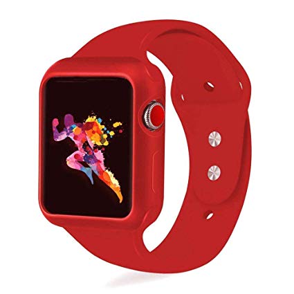 KEASDN Compatible with Apple Watch Band with Case 38mm 42mm, Silicone Sport iWatch Band with Shock-Proof Case Compatible with Apple Watch Series 3/2/1 Sport and Edition