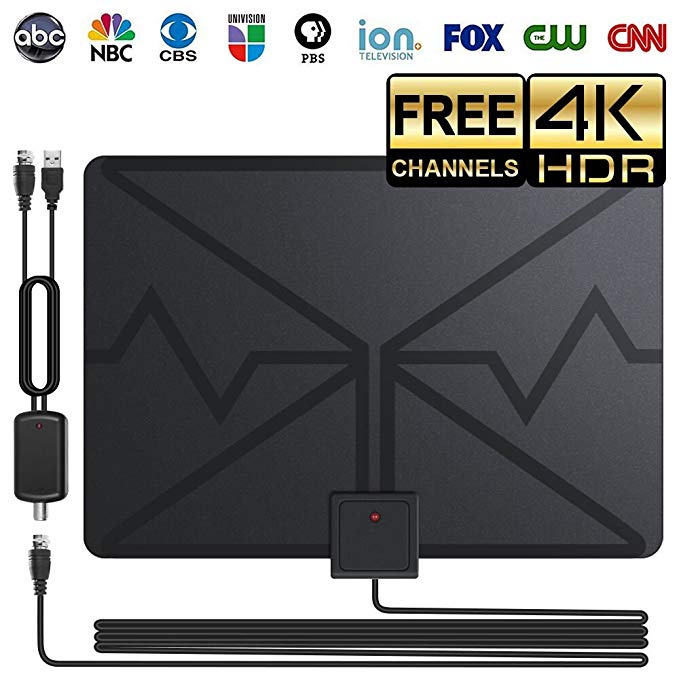 HDTV Antenna, Indoor Digital TV Antenna 80 Miles Range with Newset Amplifier Signal Booster - 4K Local Channels Broadcast for All Types of Smart Television - Updated 2018 Version