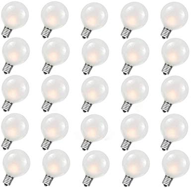 SkrLights 25 Pack G40 Frosted White Bulbs Outdoor Globe Replacement Bulbs with Frosted White, 5 watts, 120 Volts, E12 Base