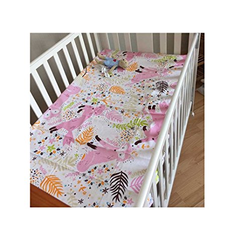 59.1x45.3 Inch 100% Cotton Baby Toddler Fitted Crib Sheet Cartoon Flower Print (Fox)
