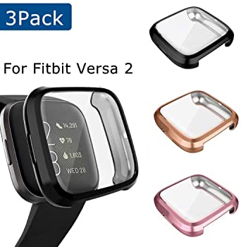 ¡¾3 Pack¡¿ Screen Protector Compatible Fitbit Versa 2 Case, Ultra-Thin Slim Soft TPU Protective Case All-Around Full Cover Screen Cover Bumper Frame Film for Versa 2 Smartwatch