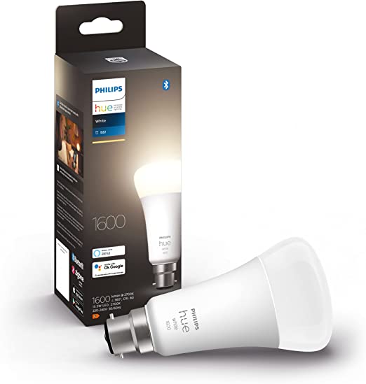 Philips Hue Bright White Single Smart Bulb LED [B22 Bayonet Cap] - 1600 Lumens (100W equivalent). Works with Alexa, Google Assistant and Apple Homekit