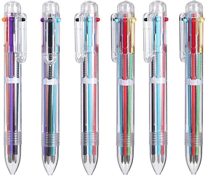 Eeoyu 15 Pack Multicolor Pens 0.5mm 6-in-1 Retractable Ballpoint Pens 6 Colors Transparent Barrel Ballpoint Pen for Office School Supplies Students Children Gift
