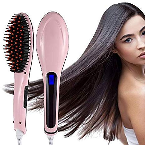 Orson Hair Electric Comb Brush 3 in 1 Ceramic Fast Hair Straightener For Women's Hair Straightening Brush with LCD Screen, Temperature Control Display,Hair Straightener For Women (Pink)