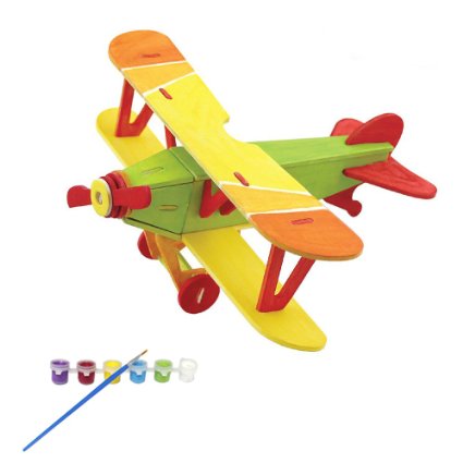Bfun Wood 3D Weapon Puzzles Biplane 3D Woodcraft Kit Assemble Paint DIY 3D Puzzle Toys for Kids Adults the Best Birthday Gift