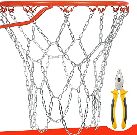 BETTERLINE Basketball Net Heavy Duty Metal Chain Replacement with 12 S-Hooks and Set of Pliers to Tighten Hooks | Rustproof Galvanized Iron 21-Inch (53 cm) Net