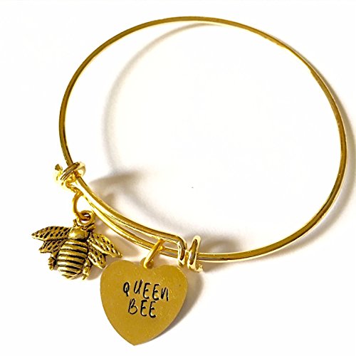 Queen Bee, Bumblebee Inspired Hand Stamped Bangle Bracelet